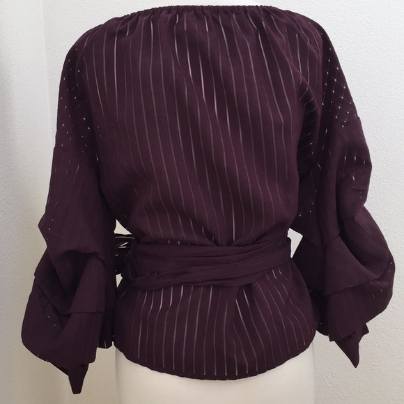 Chelsea28 Burgundy Balloon Sleeves Wrap Shirt - Picture 6 of 8